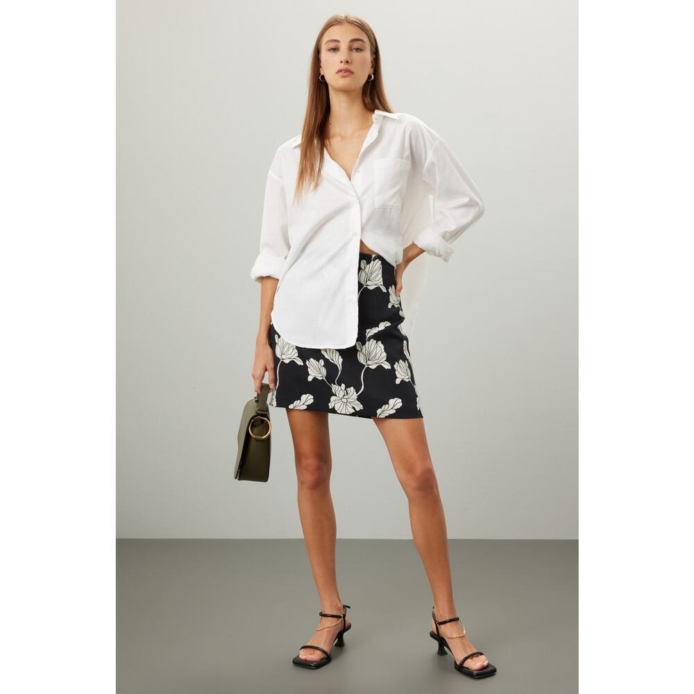 ADAM LIPPES x RTR Women's Black White Floral Twill Vacay Pencil Skirt Size 0